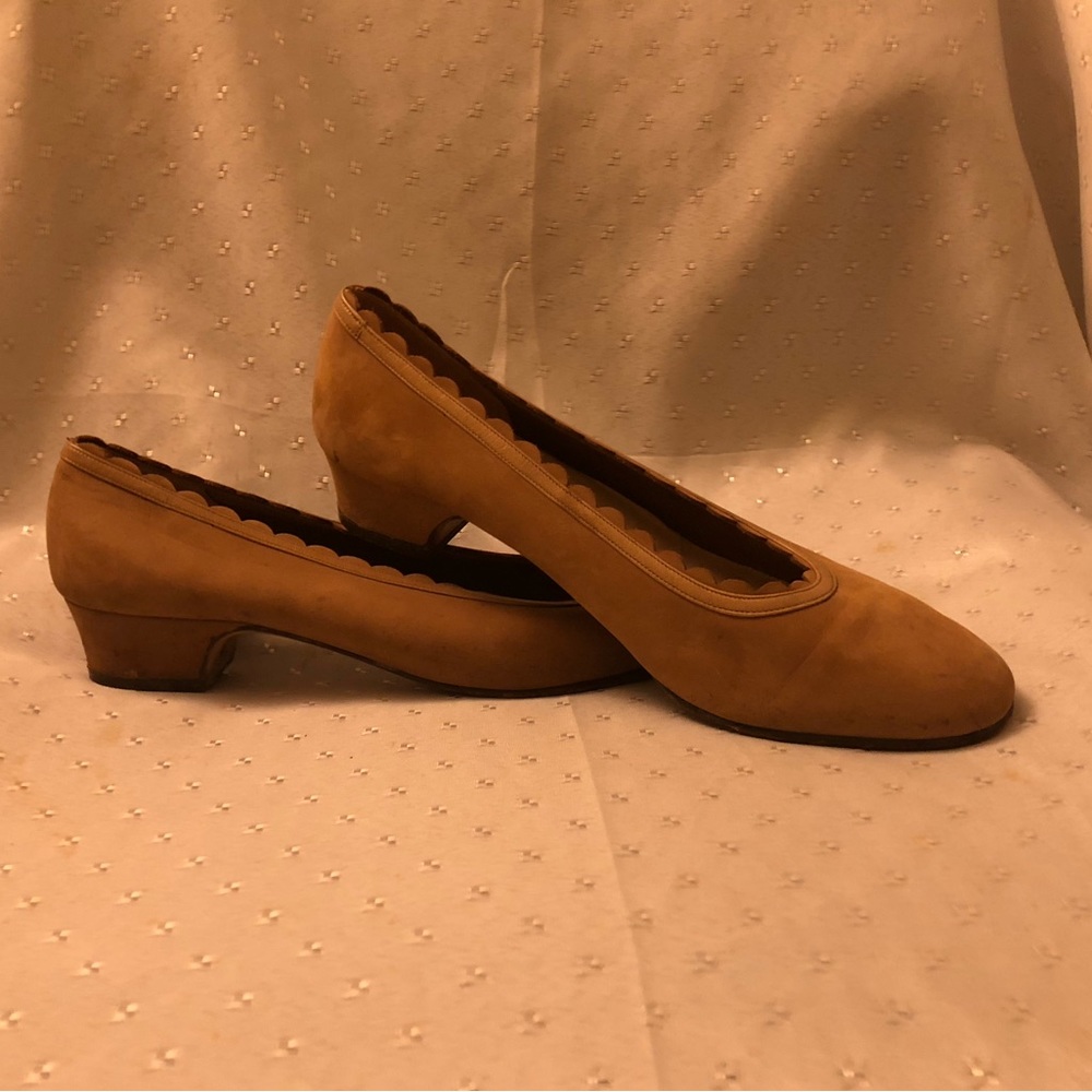 Suede Scalloped Ferragamo Pumps